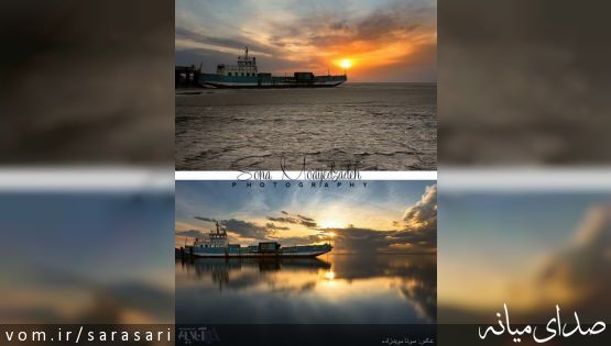 کشتی به‌گل‌نشسته دریاچه‌ ارومیه روی آب +تصاویر