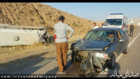 برخورد پژو با مینی بوس حوالی شهرستان میانه