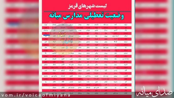 وضعیت تعطیلی و فعالیت مدارس میانه بعد از وضعیت قرمز