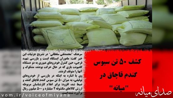 کشف 50 تن سبوس گندم قاچاق در "میانه"